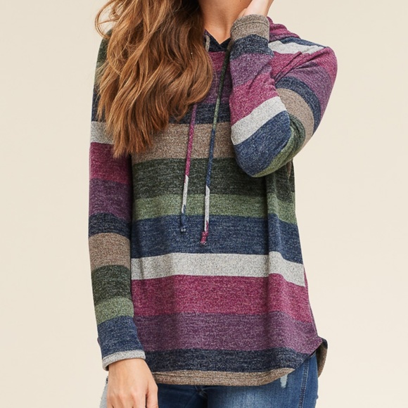 Staccato Tops - NWT staccato Rainbow stripe long sleeve hoodie top